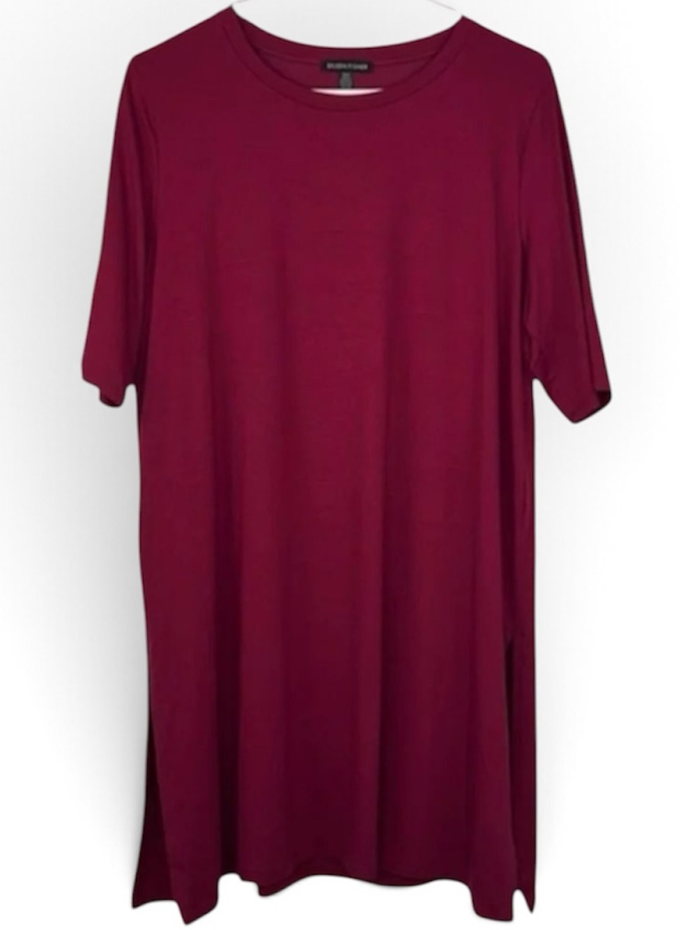 Eileen Fisher Burgundy Scoop Neck Tunic Top Relaxed Fit Minimalist Size M